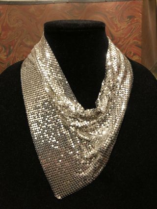 Vintage Whiting And Davis Silver Tone Mesh Bib Scarf Necklace