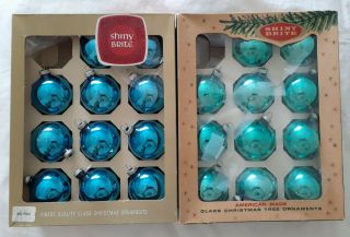 22 Vintage Mid Century Shiny Brite Christmas Ornaments Blue Green