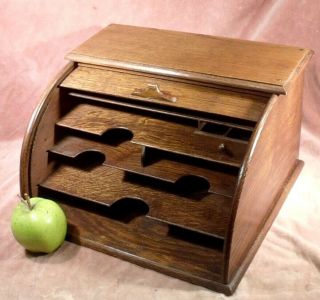 Antique C1890 Oak Stationary Letters Box Cabinet Arts Crafts Tambour Shutter