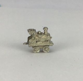 Vintage Silver Charm Of A Steam Engine With Rotating Wheels