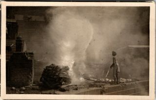 Postcard Burning Funeral Pyre Cremation Execution Rppc Real Photo Vintage A3