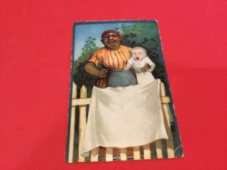 Vintage Black Americana Advertising Card Maid And Baby/ Pickett Fence No Adverti