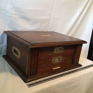 Elegant Large Antique 2 Drawer Collectors Box With Key