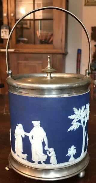 Antique 19th C.  Wedgwood Dark Blue Or Cobalt Jasper Dip Ice Bucket