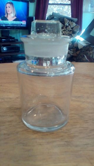 Very Small Vintage Apothecary Jar,  Ground Neck And Lid,  3 " To Lip,  Very Unique