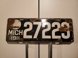 1911 Michigan Porcelain License Plate Tag 27223