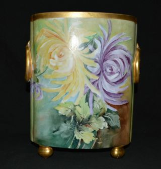 Limoges France Antique W.  G.  & Co. ,  Hand Painted Floral & Gilt Two Handle Vase