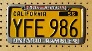 Vintage Chrome Metal License Plate Frame Todd - Boothe Ontario Rambler Ca