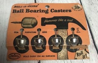 Vintage Roll A Glide Ball Bearing Casters Nail In 11/16 In Package
