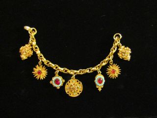 Vintage 1950,  S Ruby Gold Tone Charm Bracelet