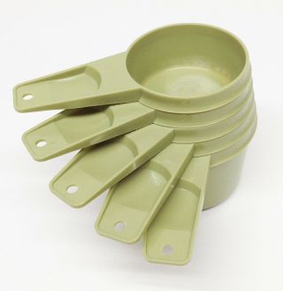 Vintage 1970s Tupperware Measuring Cups - Olive / Lime Green - Set Of 5 See Desc