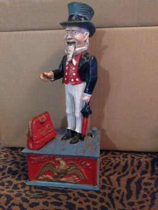 Vintage Uncle Sam Cast Iron Hand Painted Bank
