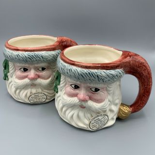 Vintage Omnibus Fitz & Floyd Santa Face Christmas Mug Hand Painted Set Of 2