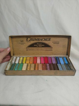 Vintage Grumbacher Soft Finest Pastel Colors 30 Half Length Sticks Set 00/c Usa