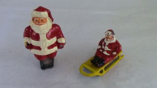 Vintage Cast Lead Barclay Santa On Sled,  Standing Santa 3 " Tall