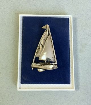 Vintage Sterling Slver Yacht Brooch Sailing Ship Boat Pin 925 Boxed