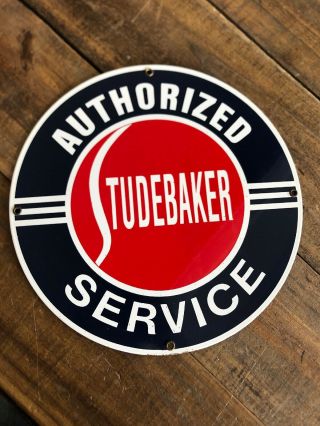 Vintage Studebaker Service Dealership Porcelain Metal Sign Gas Oil 11 1/4”