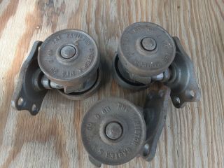 3 Vintage Cast Iron Double Wheel Swivel Casters Hamilton No.  6 1921 Read