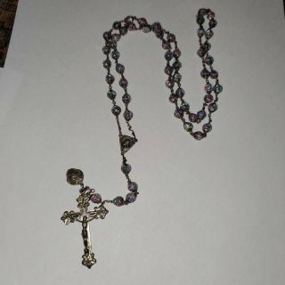 Antique Venetian Foil Art Glass Italy Sterling Catholic Rosary