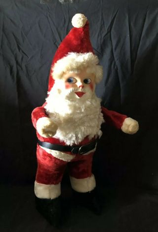 Vintage Large Stuffed Santa Claus Doll With Celluloid Plastic Face