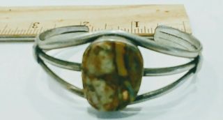 Vintage Sterling Silver & Stone Navajo Cuff Bracelet 925 - Back Of Stone Casement