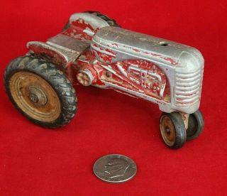 Vintage Massey Harris Red Tractor Toy Metal Rims Die Cast Metal 7 " X 4 " X 4 "