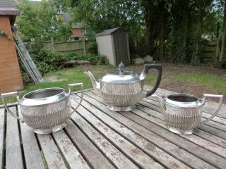 Lovely Antique Vintage Walker & Hall Silver Plate Three Piece Tea Service