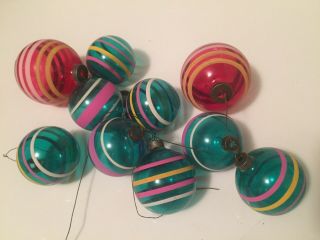 Vintage Shiny Brite Hand Painted Unsilvered Glass Christmas Tree Ornaments 10