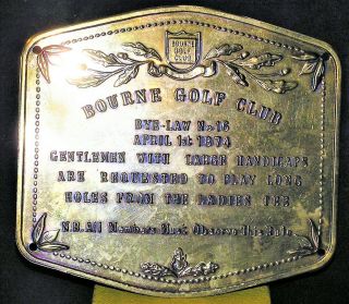 Vintage Sports Collectible Bourne Golf Club Brass Plaque 1874 Bye - Law Man Cave