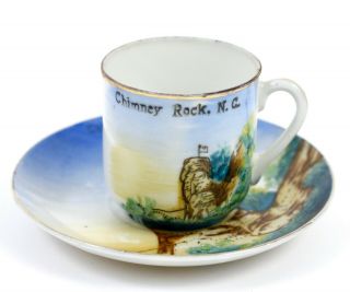 Vintage Chimney Rock Nc Souvenir Miniature Cup Saucer Hand Painted Collectible