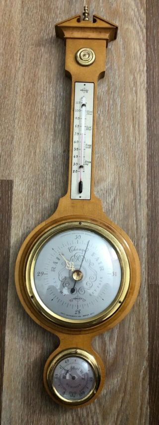 Vintage Compensated Barometer Swift Instruments Inc Boston Mass Brown Wood Gold