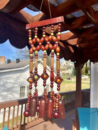 Handcrafted Retro Vintage Wooden Beaded Wind Chime Wall Art Mobile
