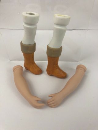 Vtg Porcelain Bisque Small Doll Arms & Legs Parts Molded Shoes Boots For 9” Doll
