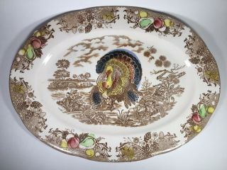 Vintage Japan 1950s Large Oval Thanksgiving Turkey Platter (16.  5 " X 12”)