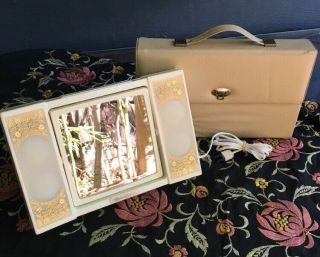 Vintage 60’s Mirror Go Lightly Portable Cosmetic Light Up Mirror W/carrying Case