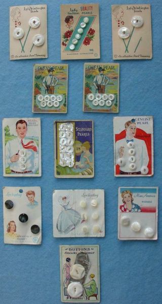 12 Vintage Mother Of Pearl Button Cards Great Graphics Creamy Whites Smoky Grays