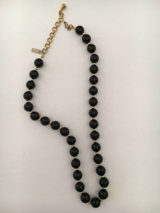 VINTAGE MONET BLACK BEADS W GOLDTONE BALL SPACERS STRUNG ON CHAIN 17 