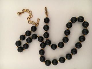 VINTAGE MONET BLACK BEADS W GOLDTONE BALL SPACERS STRUNG ON CHAIN 17 