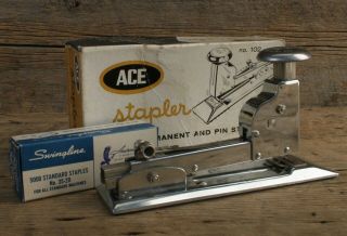 Vintage Model 102 Ace Stapler W Box Of Staples Mid Century Modern Chrome