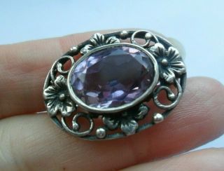 Vintage Jewellery Silver Arts And Crafts Faceted Amethyst Gemstone Brooch
