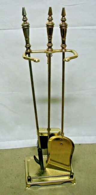Vintage Polished Brass Fireplace Tool Set