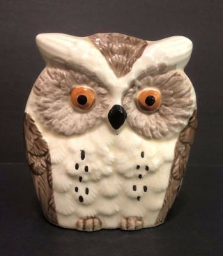 Vintage Ceramic Owl Napkin Holder Brown White Enesco Japan Kitchen