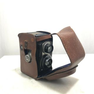 Vintage Ciro - Flex Tlr Camera Wollensak 85mm Lens In Leather Case