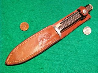 Vtg Sheath Hunt Blade Queen Winterbottom Stag Knife Usa 1 Orig Leather Fold Case