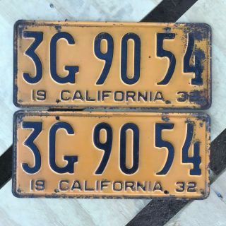 1932 California License Plate Pair 3g 90 54 Yom Dmv Clear Ford Deuce Coupe V8
