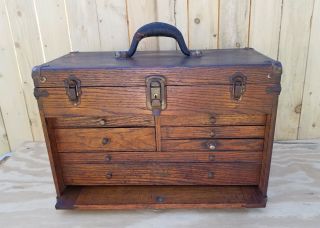 Vintage 7 Drawer Wood Machinist Tool Box Chest Antique George Scherr Ny