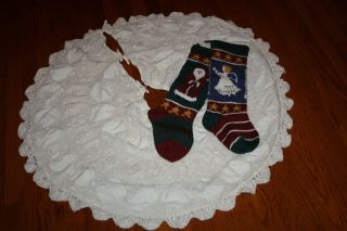 Crochet Lace Christmas Tree Skirt & Santa Angel Stockings Country Vintage Style