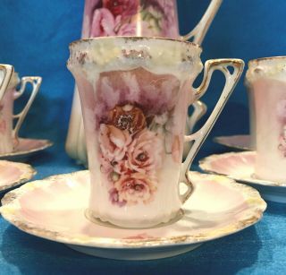 Antique R.  S.  Prussia CHOCOLATE POT SET w/CUPS & SAUCERS Art Nouveau Demitasse 2