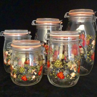 Vintage Arc Spice Of Life Canisters Set Of 5 Clear Glass Made In France
