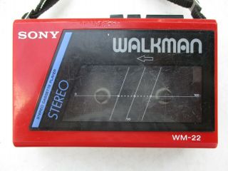 Vintage 1984 Sony Red Walkman Wm - 22 Stereo Cassette Player Not